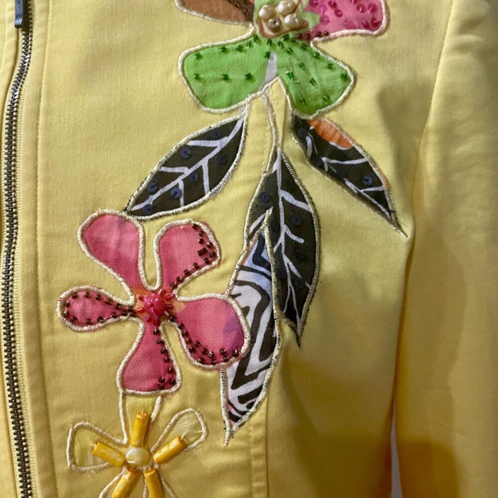 VINTAGE PATCHNGTON YELLOW EMBROIDERED ZIPPED BLAZER JACKET SIZE SMALL - Picture 4 of 11